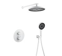 Sistema de ducha de lluvia con cabezal de ducha, juego de grifo montado en la pared, mezclador de lluvia de latón con ducha de mano, 3 modos, combo de ducha termostática