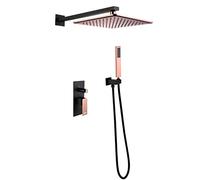 Sistema de Ducha de Lluvia de 25,4 cm: Conjunto de Lujo de Cabezal de Ducha de Lluvia y Ducha de Mano, Mezclador Mural con válvula y Elegante Acabado en Oro Rosa para una experienc