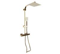 Sistema de ducha de lluvia, juego de ducha con termostato, grifo de ducha, columna de ducha, cabezal de ducha giratorio 180°, juego de ducha de lluvia dorado con grifo, alcachofa cuadrada de 20 x 20