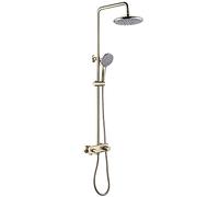 Sistema de Ducha de Lluvia Juego de Grifo de Ducha de latón Juego Combinado de Ducha montado en la Pared Ducha mezcladora de Lluvia de Doble manija con caño de bañera en Cascada, Ducha de Mano de 3