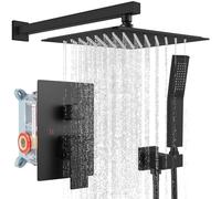 Sistema de ducha de lluvia negro mate con cabezal de ducha de alta presión de 10 pulgadas, cabezal de ducha cuadrado de mano para baño, mezclador de lluvia de lujo, juego completo de ducha montado en