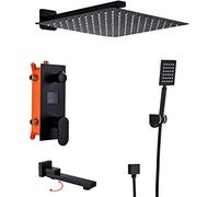 Sistema de ducha digital negro mate, juego de mezclador de ducha montado en la pared con ducha de mano de latón y cabezal de ducha tipo cascada tipo lluvia, accesorio de baño moderno para una