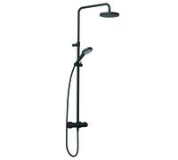 Sistema de ducha doble con termostato KLUDI DIVE, tubo ajustable horizontal y verticalmente, 6907939-00, Color: negro mate