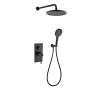 Sistema de ducha doble funcional Ronda 10 en lluvia Ultra delgado cabezal de ducha montado en la pared oculta mezclador de ducha grifos 3 modos baño mezclador de lluvia de lujo ducha combo set, negro