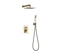 Sistema de ducha dorada, cabezal de ducha de lluvia de baño de lujo con ducha de mano, juego de combinación de ducha con batidora, grifo de ducha de latón con ducha de mano LWX