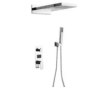 Sistema de ducha empotrado con ducha de mano, juego de grifo de ducha con termostato LED, alcachofa de ducha, panel de ducha de efecto lluvia, masaje, cascada, plata, grifo de pared, de acero