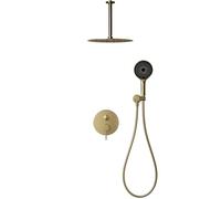 Sistema de Ducha Empotrado Oro, Ducha Empotrada Techo, Columna Ducha Empotrada en Latón, Kit de Grifería Empotrado con Ducha de Lluvia y Alcachofa de Mano, Cuerpo de Latón (Oro, 30cm)