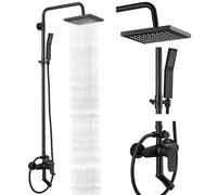 Sistema de ducha expuesto negro mate, grifo de ducha de triple función, cabezal de ducha cuadrado giratorio de 8 pulgadas con juego completo ajustable de mano, boquilla de montaje en pared