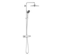 GROHE QuickFix Vitalio Joy 260 - Columna de ducha con termostato (mural 26cm, teleducha 11cm, 3 chorros, flexo 1.75m, repisa, QuickSpanner incl.), cromo, 26403002 [Clase de eficiencia energética A]