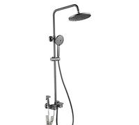 Sistema de Ducha, Juego de Grifo de Ducha de latón Expuesto, Juego Combinado de Ducha de baño con Cabezal de Ducha Tipo Lluvia, Ducha de Mano, Grifo de bañera, rociador de bidé, Round