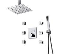 Sistema de Ducha, Juego de Grifo de Ducha, Juego Combinado de Ducha de Lluvia termostática, bañera Cuadrada de 10 Pulgadas y Kit de Ajuste de Ducha con rociador de Mano y Cabezal de Ducha de Lluvia