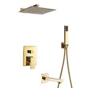 Sistema De Ducha Lujo, Grifo Baño Lluvia Dorada Mezclador Bañera Montado En La Pared, Juegos Agua Fría Y Caliente for, 12 Pulgadas(8 Inch)