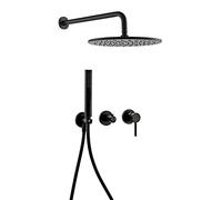 Sistema de ducha Matt Black, lluvia redonda Cabezal de ducha con ducha de mano 2 en 1 Ducha de mano, juego de grifos de ducha montados en la pared, accesorios de baño, 8 pulposos de pulpo LWX