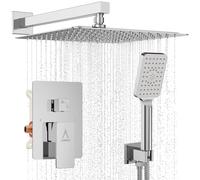 Sistema de ducha moderno de lluvia de 12 pulgadas con válvula y desviador con ducha de lluvia y sistema de ducha de lluvia de mano de alta presión (cromo pulido)