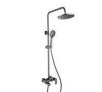 Sistema de ducha montado en la pared gris, juego de ducha de altura ajustable con grifo de cabezal de ducha superior, juego de mezclador de ducha para baño, adultos, gimnasio, redondo