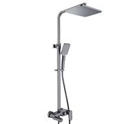 Sistema de ducha montado en la pared gris, juego de ducha de altura ajustable con grifo de cabezal de ducha superior, juego de mezclador de ducha para baño, adultos, gimnasio, redondo