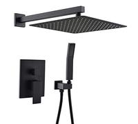 Sistema de Ducha Mural con Cabezal de Ducha Tipo Lluvia de Alta presión de 10 Pulgadas, Ducha de Mano y Grifo Mezclador de Lujo para baño, Color Negro (10 Pulgadas).