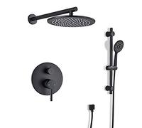 Sistema de ducha negra con lluvia de lluvia Cabezal de ducha y ducha manual de una sola manija de ducha de ducha Juego de grifo de la pared Sistema de ducha de lluvia, 12 pulgadas (tamaño: 12