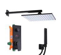 Sistema de ducha negro empotrado, grifo de ducha de lluvia, sistema LED de 30 x 30 cm, mate, moderno juego de ducha de aire con cabezal cuadrado de acero inoxidable y latón de 30 x 30 cm
