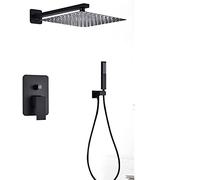 Sistema de ducha negro montado en la pared, grifo mezclador de lluvia de 8/10/12/16 pulgadas, cabezal de ducha giratorio de 1 vía, cabezal de ducha de 16 pulgadas, alcachofa de ducha de lujo para baño