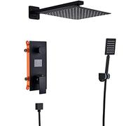 Sistema de Ducha Pantalla Digital de Grifo de Ducha Oculto Conjunto Matt Black Shower Combo con Ducha Manual y Cabezal de Ducha de Lluvia de Cascada (Contiene Grifo y Borde de la válvula áspera), 16