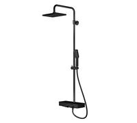 Sistema de ducha Steinberg serie 390, repisa de cristal, termostato, Easy Clean, ducha de lluvia, teleducha, 3902700S, Color: negro mate