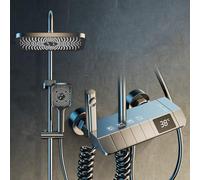 Sistema de ducha termostático con pantalla LED Juego de mezclador de ahorro de agua 4 funciones que incluyen ducha de mano (3 chorros) Caño de ducha tipo lluvia ABS y rociador de bidé (gris)