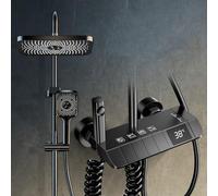 Sistema de ducha termostático con pantalla LED Juego mezclador de ahorro de agua 4 funciones: ducha de mano (3 tipos de chorro) Ducha tipo lluvia ABS Rociador para bidé Caño para bañera negro