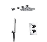 Sistema de ducha termostático Juego de grifo de ducha oculto con rociador de mano y cabezal de ducha redondo tipo lluvia Juego combinado de montaje en pared para bañera y ducha, cromado, 12 pulgadas