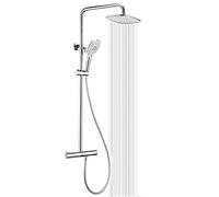 Sistema de ducha termostático montado en la pared, juego de grifo de baño de triple función, grifo mezclador de latón con cabezal de ducha de mano de 3 ajustes para máxima comodidad