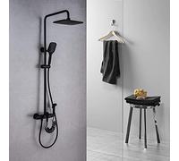 Sistema de ducha termostático negro mate, cabezal de ducha de lluvia de 9 pulgadas con ABS con ducha de mano, spray de bidet, grifos de ducha de montaje en pared, toque de batidora de ducha de baño