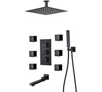 Sistema de ducha Termostático Termostado de grifo de ducha oculto Juego de pared montado en la pared Conjunto de ducha antihorda con 6 aerosoles de cuerpo con ducha de mano y cascada Cabezal de ducha