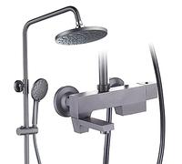 Sistema de Ducha Tipo Lluvia con Relleno de bañera, Juego de Ducha de latón Ajustable de 80-120 cm con Cabezal de Ducha Tipo Lluvia y rociador de Mano de 3 Funciones,Round