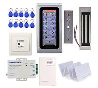 Sistema de Entrada de Puerta con Teclado RFID de Metal Resistente al Agua y Cerradura magnética eléctrica de 350 Libras + Fuente de alimentación de 110 V + botón de Salida + llaveros RFID/Tarjetas
