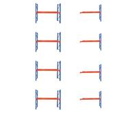 Sistema de estante de palés resistente de 1 nivel, paquete de 8 unidades para tiendas de ropa, centros logísticos y almacenes (4 independientes + 4 extensiones)