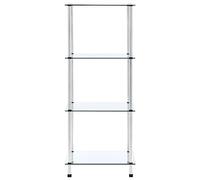 Sistema de estantería de cristal templado y acero inoxidable, 4 estantes, 40 x 40 x 100 cm, transparente y estable, ideal para salón, cocina u oficina