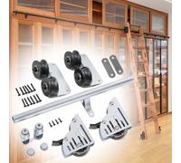 Sistema de herrajes para escalera deslizante de biblioteca con riel redondo y rodillo de frenado en el piso, corredera de acero al carbono (sin escalera)(Telescopic,366cm Kit de pista)