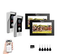 Sistema de intercomunicación con vídeo inteligente por cable para apartamentos,cámara de timbre 1080P con monitores de 7 pulgadas,desbloqueo 3 en 1,kits de interfono WiFi TUYA (2 Timbres + 2 Monitor)