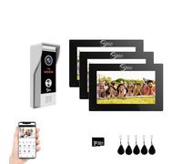 Sistema de intercomunicación con vídeo inteligente por cable para apartamentos,cámara de timbre 1080P con monitores de 7 pulgadas,desbloqueo 3 en 1,kits de interfono WiFi TUYA (1 Timbres + 3 Monitor)