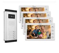 Sistema de intercomunicación con vídeo por cable para apartamentos, 2-12 unidades, kit de videoportero con monitor de 7 pulgadas, timbre con vídeo para interior y exterior (Para 4 familias)
