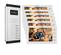 Sistema de intercomunicación con vídeo por cable para apartamentos, 2-12 unidades, kit de videoportero con monitor de 7 pulgadas, timbre con vídeo para interior y exterior (Para 6 familias)