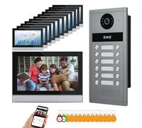 Sistema de intercomunicación con vídeo por cable para apartamentos,6/12/18/24 unidades,pantalla táctil de 7 pulgadas, 1080P,kit de portero automático inteligente con detección de (12 Monitores)