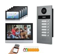 Sistema de intercomunicación con vídeo por cable para apartamentos,6/12/18/24 unidades,pantalla táctil de 7 pulgadas, 1080P,kit de portero automático inteligente con detección de (6 Monitores)