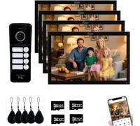 Sistema de Intercomunicación con Videoportero con Cable para Apartamentos, 4 unidades Familiares, Monitor táctil de 10 pulgadas, Desbloqueo 3 en 1, Intercomunicador Bidireccional (B+B)