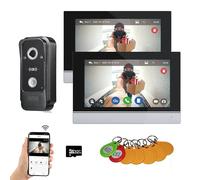 Sistema de intercomunicación de vídeo con cable Tuya WiFi 7 pulgadas de pantalla táctil 1080P Timbre de la puerta inteligente Tuya APP Kit de intercomunicación (1 Timbre+2 Monitor)