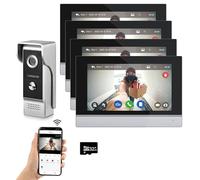 Sistema de intercomunicación de vídeo por cable Tuya WiFi 7 pulgadas de pantalla táctil 1080P timbre de la puerta inteligente Tuya APP Intercom Kit 2 desbloqueo de la puerta (1 Timbre+4 Monitor)