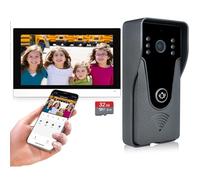 Sistema de intercomunicador de timbre de video IP inalámbrico, monitor WiFi de 7 pulgadas con cámara de puerta HD de metal (alimentación con cable), videoportero con grabación de tarjeta de 32G,