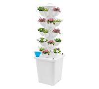 Sistema de jardín de torre vertical de 25 plantas, kit de cultivo hidropónico para interiores con bomba, embudo y medidor de nivel de agua, maceta vertical para entusiastas de la jardinería (blanco)
