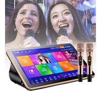 Sistema de karaoke, máquina de karaoke con pantalla táctil capacitiva LED de 18,5 pulgadas y micrófono inalámbrico profesional, control de voz inteligente AI, función de canción(Black,3T)