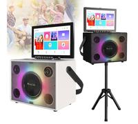 Sistema de karaoke profesional, tableta táctil de 14 pulgadas, máquina de karaoke portátil Bluetooth con 2 micrófonos inalámbricos, altavoz LED de color plegable con batería de litio de 10 Ah, disco